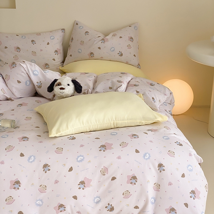 91家纺网 家纺一手货源 找家纺 时光里 2025新款A类全棉双层纱套件第一波 乐悠汪-粉