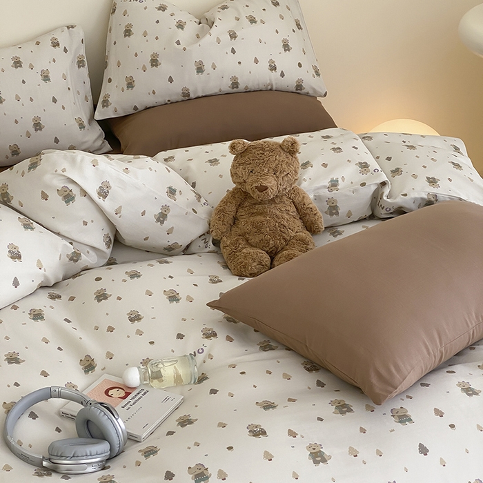 91家纺网 家纺一手货源 找家纺 时光里 2025新款A类全棉双层纱套件第一波 萌宠宝宝-棕