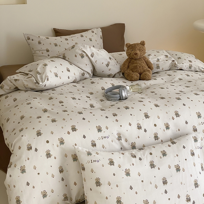 91家纺网 家纺一手货源 找家纺 时光里 2025新款A类全棉双层纱套件第一波 萌宠宝宝-棕