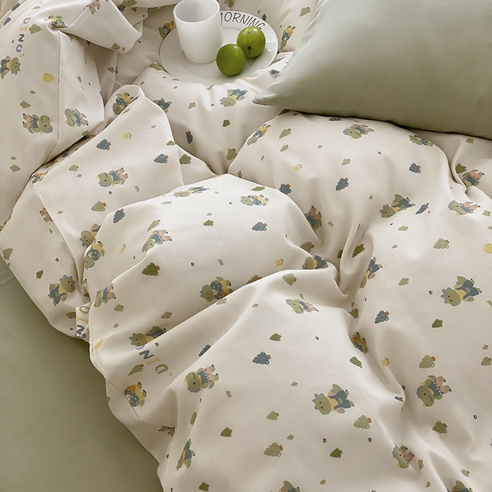 91家纺网 家纺一手货源 找家纺 时光里 2025新款A类全棉双层纱套件第一波 萌宠宝宝-绿