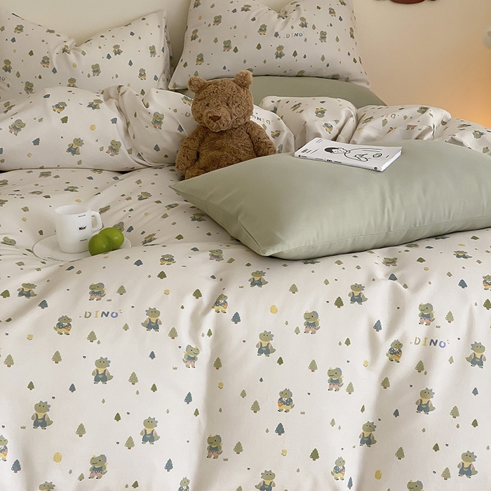 91家纺网 家纺一手货源 找家纺 时光里 2025新款A类全棉双层纱套件第一波 萌宠宝宝-绿