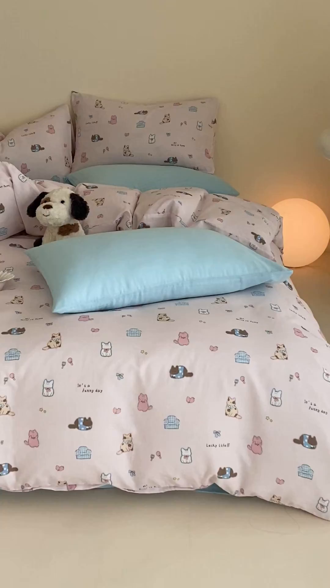 91家纺网 家纺一手货源 找家纺 时光里 2025新款A类全棉双层纱套件第一波 猫圈世界-粉