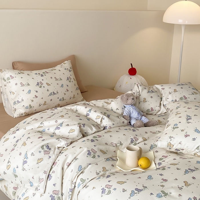 91家纺网 家纺一手货源 找家纺 （总）时光里 2025新款A类全棉双层纱卡通风七色系列第二波