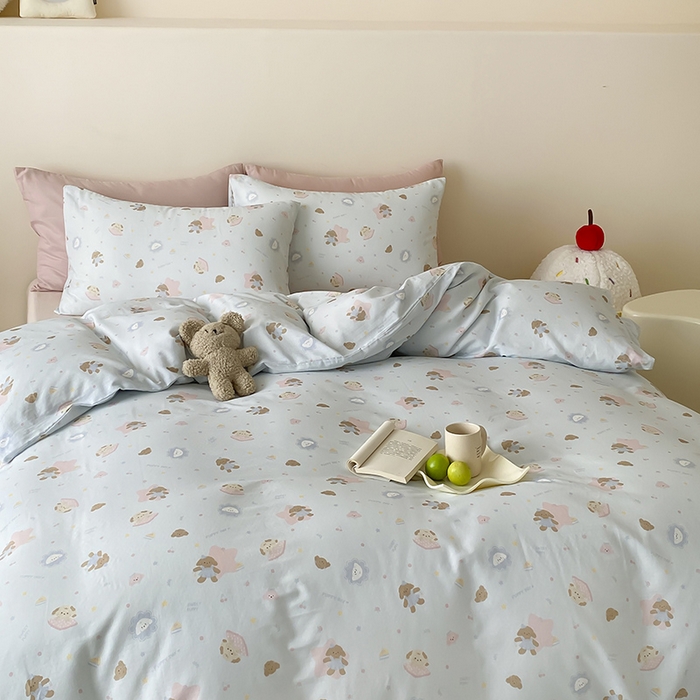 91家纺网 家纺一手货源 找家纺 时光里 2025新款A类全棉双层纱卡通风七色系列第二波 乐悠汪-蓝