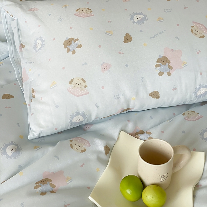 91家纺网 家纺一手货源 找家纺 时光里 2025新款A类全棉双层纱卡通风七色系列第二波 乐悠汪-蓝