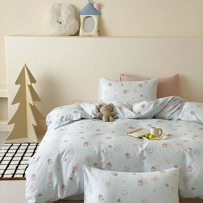 91家纺网 家纺一手货源 找家纺 时光里 2025新款A类全棉双层纱卡通风七色系列第二波 乐悠汪-蓝