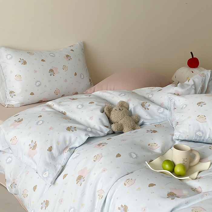 91家纺网 家纺一手货源 找家纺 时光里 2025新款A类全棉双层纱卡通风七色系列第二波 乐悠汪-蓝