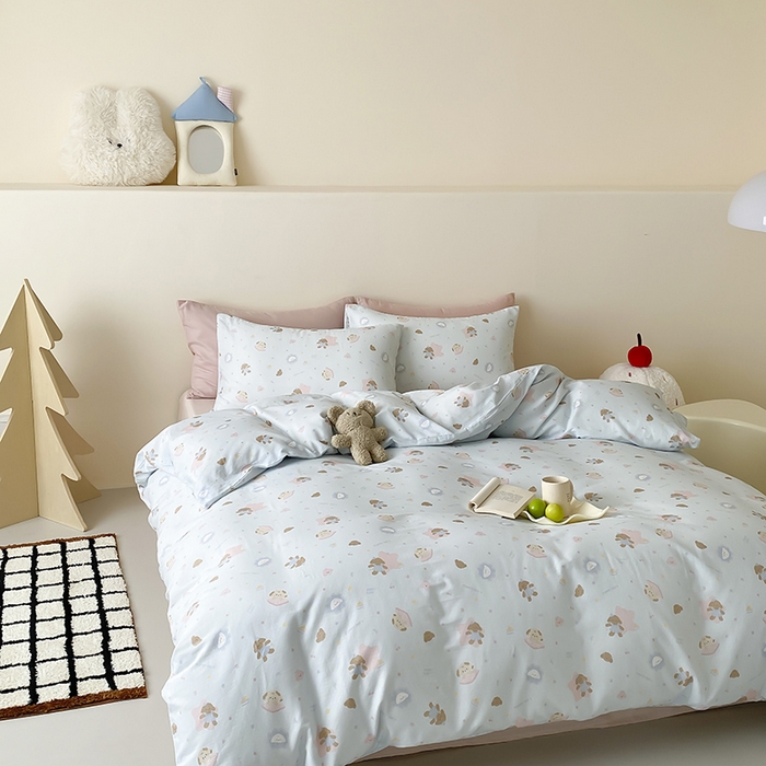 91家纺网 家纺一手货源 找家纺 时光里 2025新款A类全棉双层纱卡通风七色系列第二波 乐悠汪-蓝