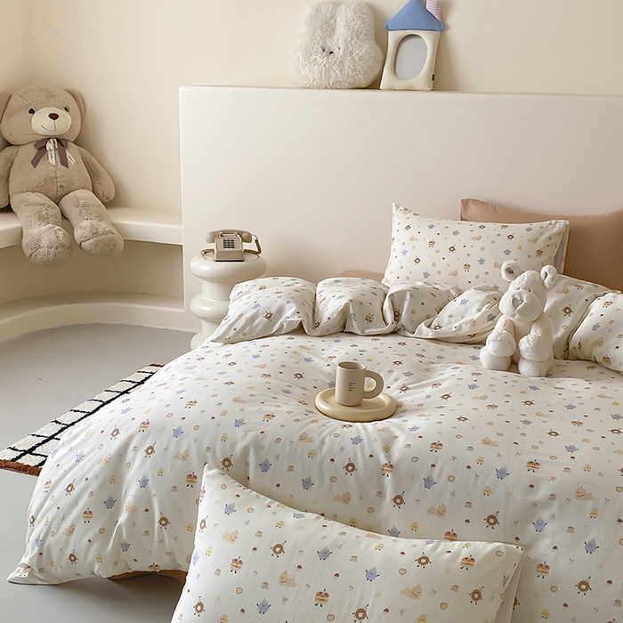 91家纺网 家纺一手货源 找家纺 时光里 2025新款A类全棉双层纱卡通风七色系列第二波 如甜初梦