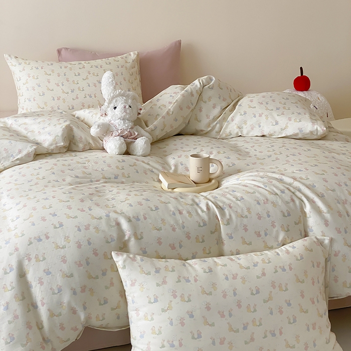 91家纺网 家纺一手货源 找家纺 时光里 2025新款A类全棉双层纱卡通风七色系列第二波 小兔乖乖