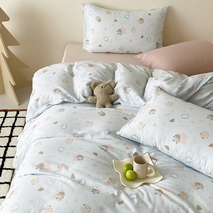 91家纺网 家纺一手货源 找家纺 时光里 2025新款A类全棉双层纱卡通风七色系列第二波 乐悠汪-蓝