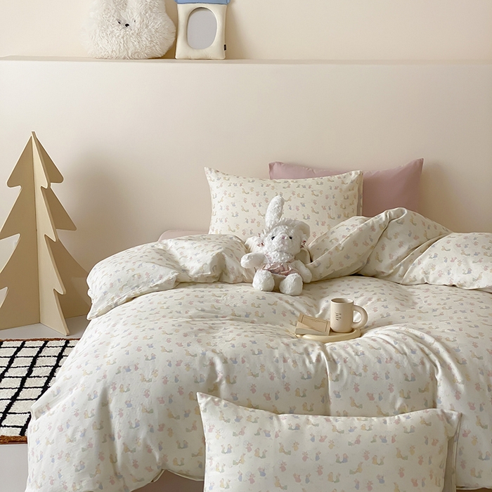 91家纺网 家纺一手货源 找家纺 时光里 2025新款A类全棉双层纱卡通风七色系列第二波 小兔乖乖