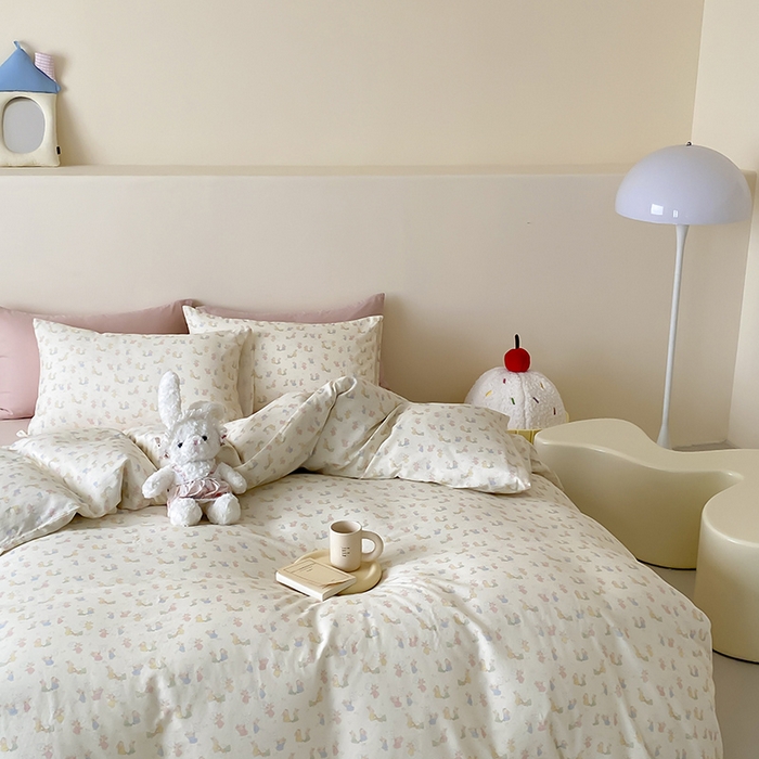 91家纺网 家纺一手货源 找家纺 时光里 2025新款A类全棉双层纱卡通风七色系列第二波 小兔乖乖