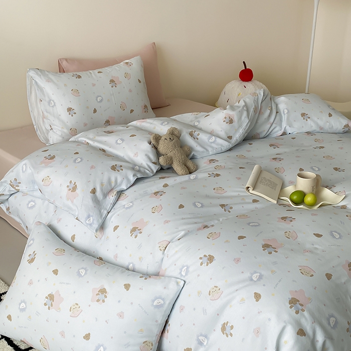 91家纺网 家纺一手货源 找家纺 时光里 2025新款A类全棉双层纱卡通风七色系列第二波 乐悠汪-蓝