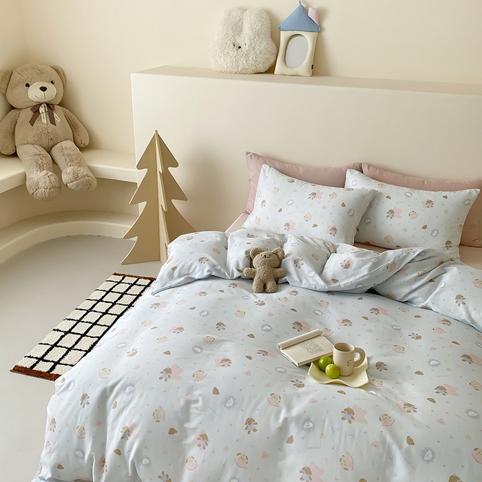 91家纺网 家纺一手货源 找家纺 时光里 2025新款A类全棉双层纱卡通风七色系列第二波 乐悠汪-蓝