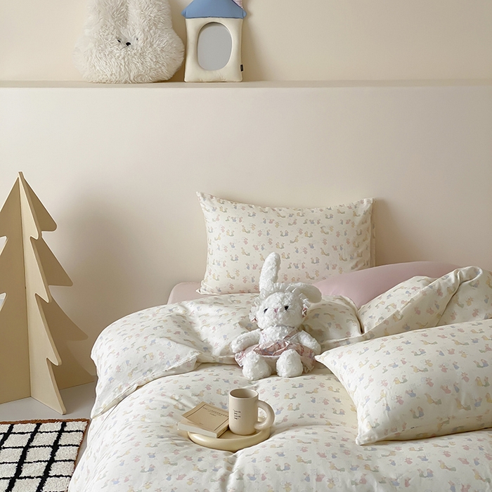 91家纺网 家纺一手货源 找家纺 时光里 2025新款A类全棉双层纱卡通风七色系列第二波 小兔乖乖