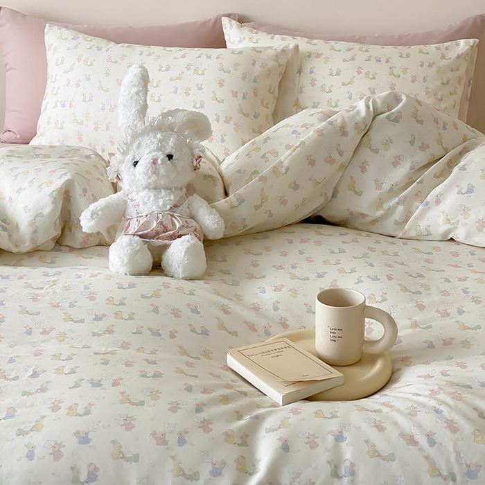 91家纺网 家纺一手货源 找家纺 时光里 2025新款A类全棉双层纱卡通风七色系列第二波 小兔乖乖