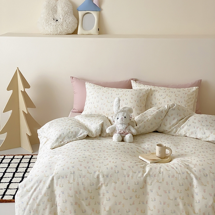 91家纺网 家纺一手货源 找家纺 时光里 2025新款A类全棉双层纱卡通风七色系列第二波 小兔乖乖