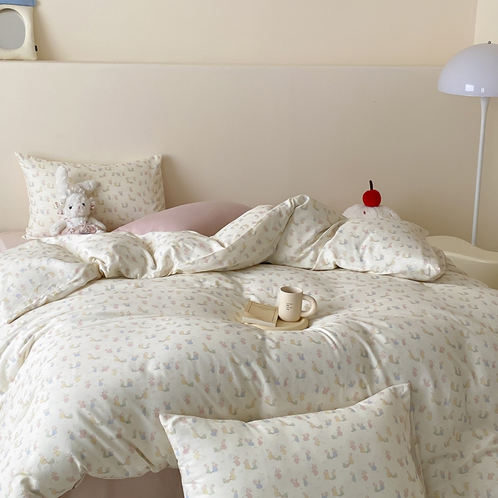 91家纺网 家纺一手货源 找家纺 时光里 2025新款A类全棉双层纱卡通风七色系列第二波 小兔乖乖