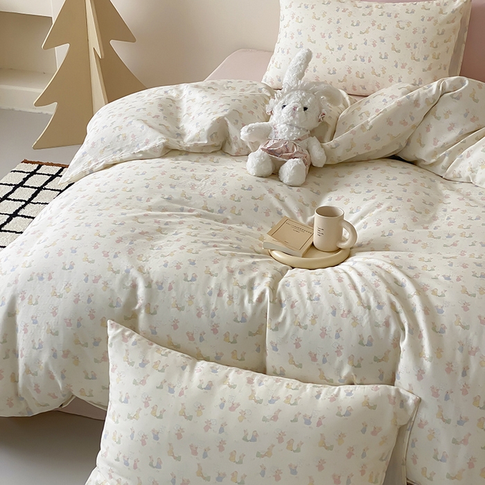 91家纺网 家纺一手货源 找家纺 时光里 2025新款A类全棉双层纱卡通风七色系列第二波 小兔乖乖