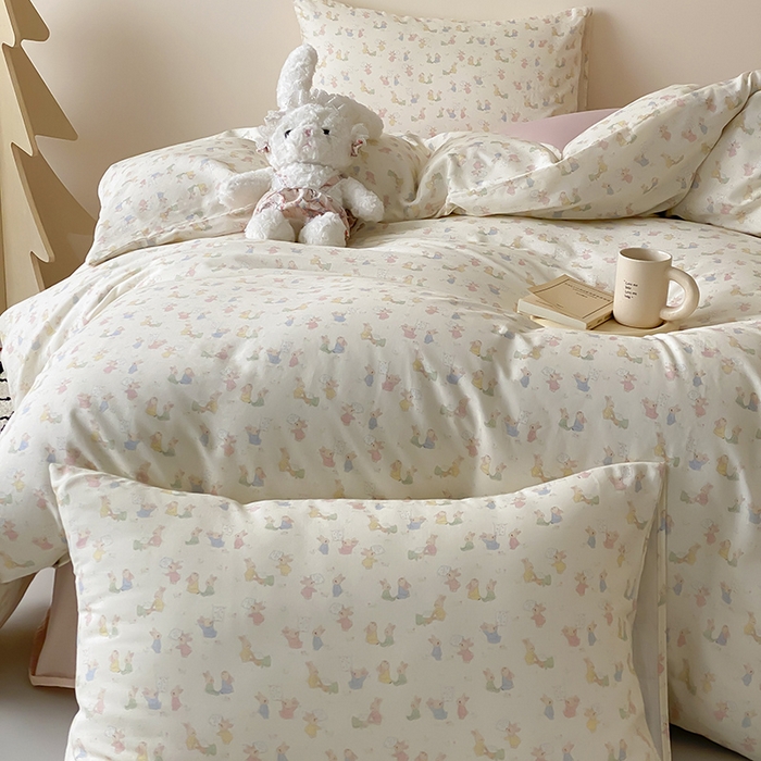 91家纺网 家纺一手货源 找家纺 时光里 2025新款A类全棉双层纱卡通风七色系列第二波 小兔乖乖