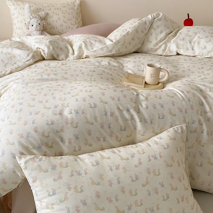 91家纺网 家纺一手货源 找家纺 时光里 2025新款A类全棉双层纱卡通风七色系列第二波 小兔乖乖