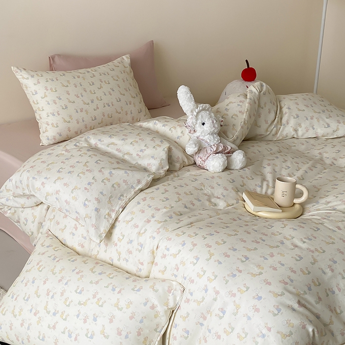 91家纺网 家纺一手货源 找家纺 时光里 2025新款A类全棉双层纱卡通风七色系列第二波 小兔乖乖