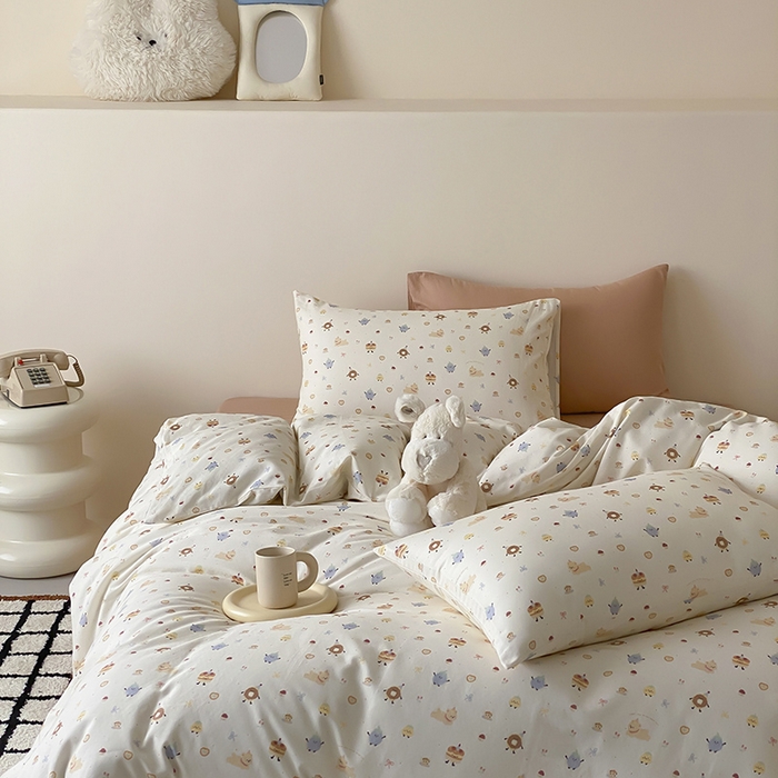 91家纺网 家纺一手货源 找家纺 时光里 2025新款A类全棉双层纱卡通风七色系列第二波 如甜初梦