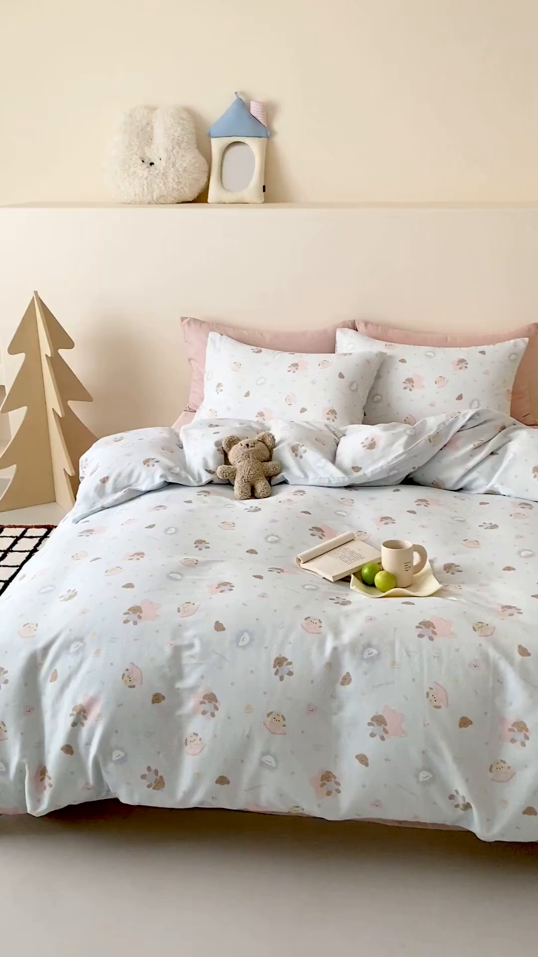 91家纺网 家纺一手货源 找家纺 时光里 2025新款A类全棉双层纱卡通风七色系列第二波 乐悠汪-蓝