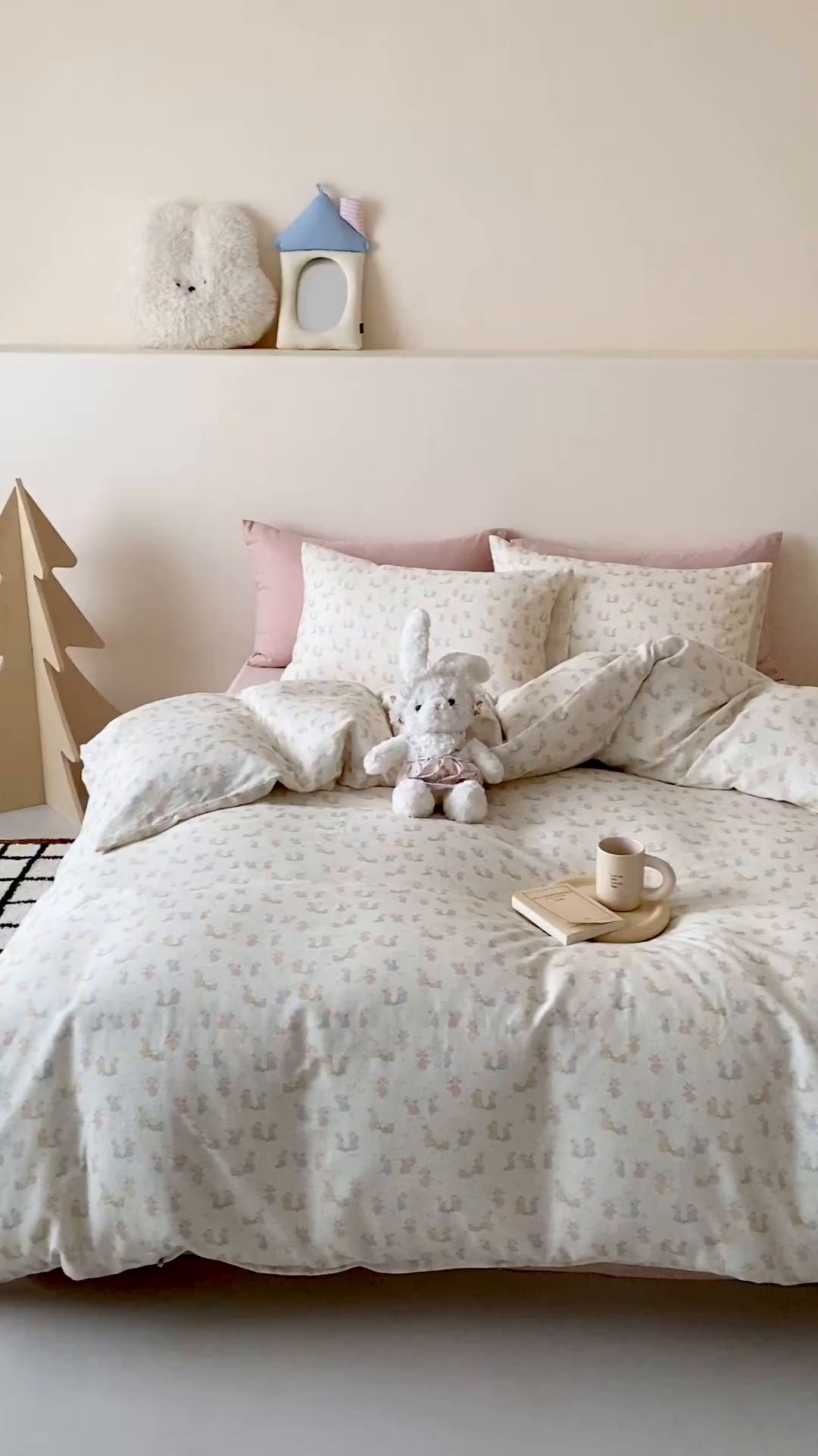 91家纺网 家纺一手货源 找家纺 时光里 2025新款A类全棉双层纱卡通风七色系列第二波 小兔乖乖