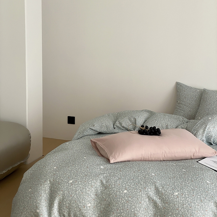 91家纺网 家纺一手货源 找家纺 时光里 2025新款A类全棉双层纱韩式风系列第三波 晓时光-蓝