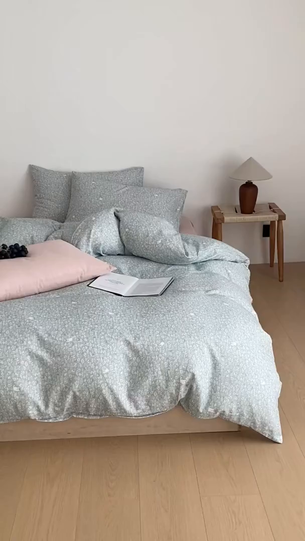 91家纺网 家纺一手货源 找家纺 时光里 2025新款A类全棉双层纱韩式风系列第三波 晓时光-蓝