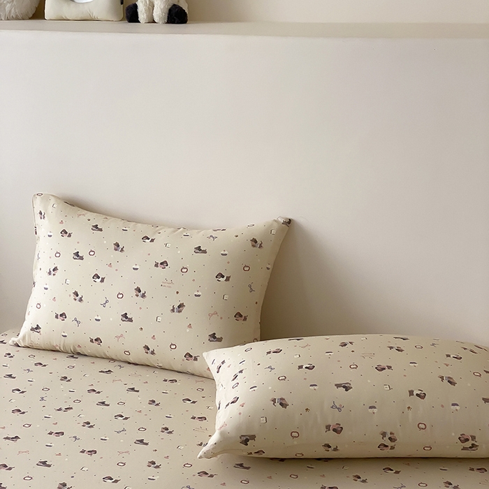 91家纺网 家纺一手货源 找家纺 时光里 2025新款双层纱系列卡通风枕套 甜品屋-棕