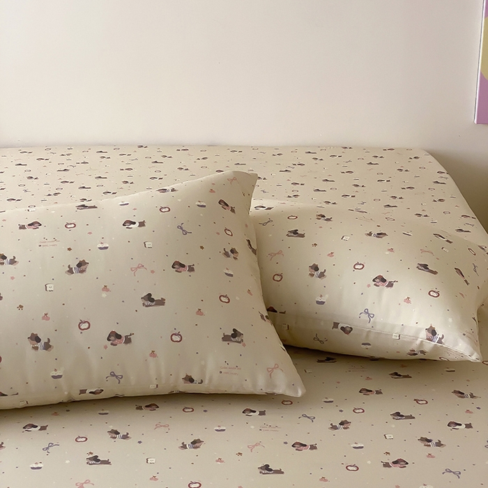 91家纺网 家纺一手货源 找家纺 时光里 2025新款双层纱系列卡通风枕套 甜品屋-棕