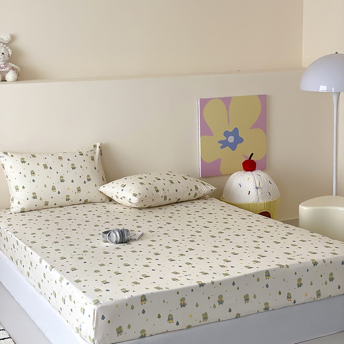 91家纺网 家纺一手货源 找家纺 时光里 2025新款双层纱系列卡通风枕套 萌宠宝宝-绿