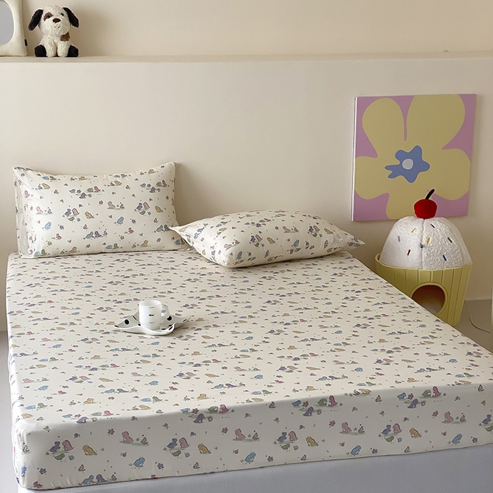 91家纺网 家纺一手货源 找家纺 时光里 2025新款双层纱系列卡通风床笠 啵啵乐园