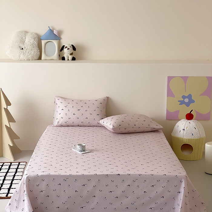 91家纺网 家纺一手货源 找家纺 （总）时光里 2025新款双层纱系列卡通风床单