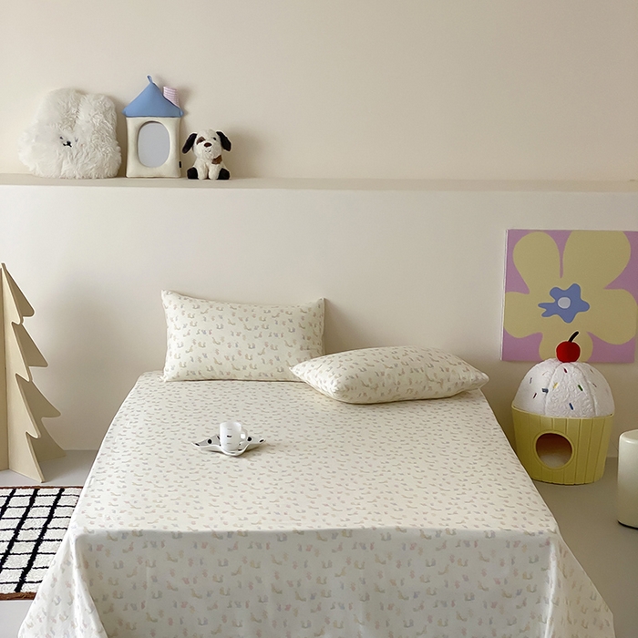 91家纺网 家纺一手货源 找家纺 （总）时光里 2025新款双层纱系列卡通风床单