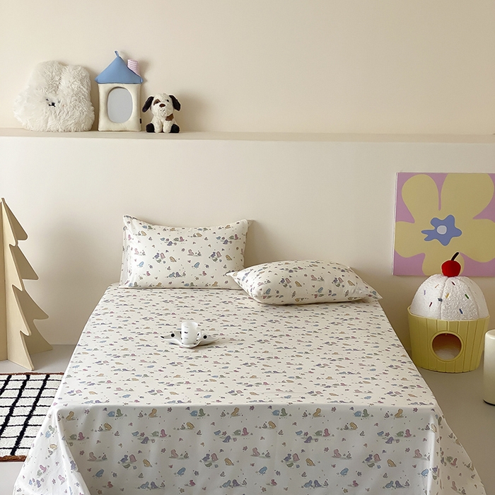 91家纺网 家纺一手货源 找家纺 （总）时光里 2025新款双层纱系列卡通风床单