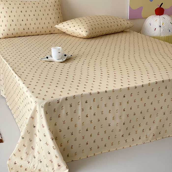 91家纺网 家纺一手货源 找家纺 时光里 2025新款双层纱系列卡通风床单 可艾