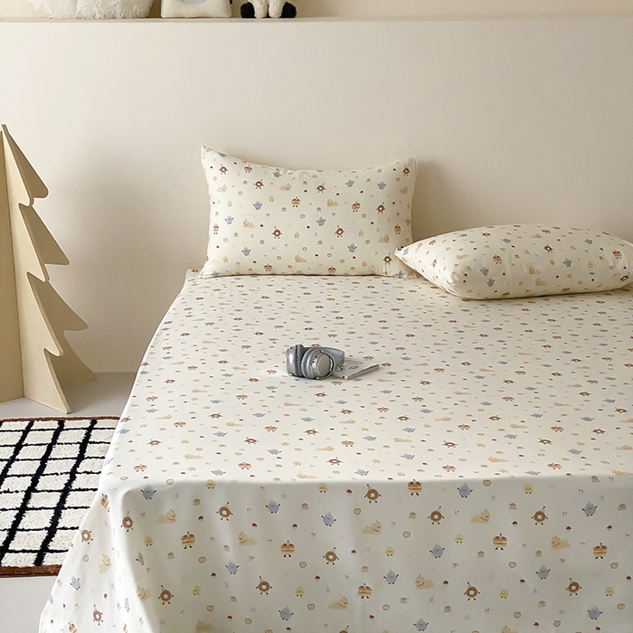 91家纺网 家纺一手货源 找家纺 时光里 2025新款双层纱系列卡通风床单 如甜初梦