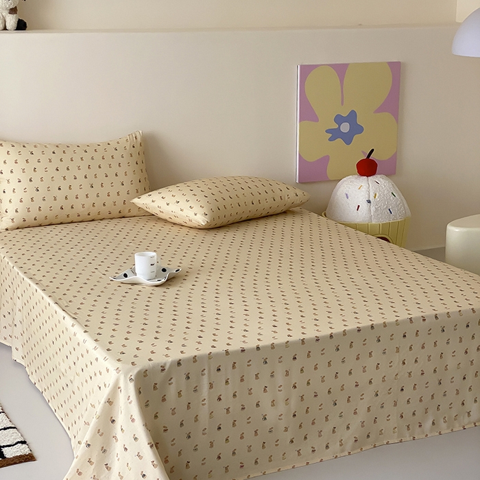 91家纺网 家纺一手货源 找家纺 时光里 2025新款双层纱系列卡通风床单 可艾