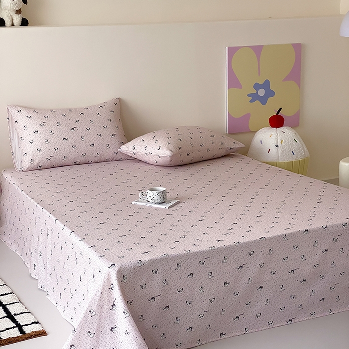 91家纺网 家纺一手货源 找家纺 时光里 2025新款双层纱系列卡通风床单 豹豹妮