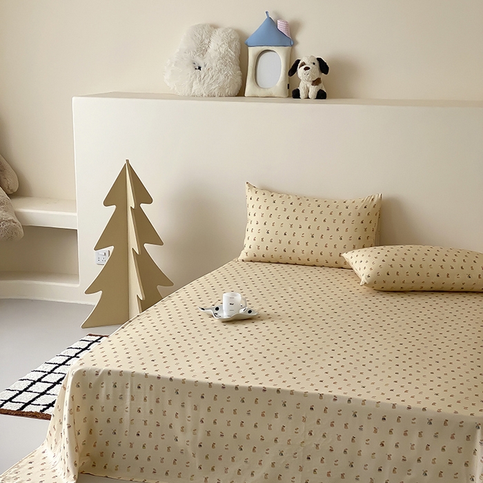 91家纺网 家纺一手货源 找家纺 时光里 2025新款双层纱系列卡通风床单 可艾