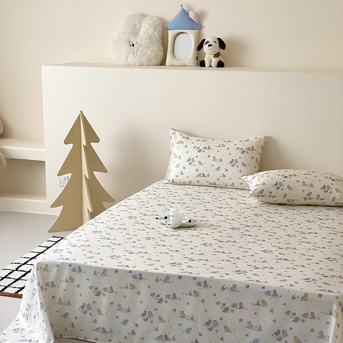 91家纺网 家纺一手货源 找家纺 时光里 2025新款双层纱系列卡通风床单 啵啵乐园