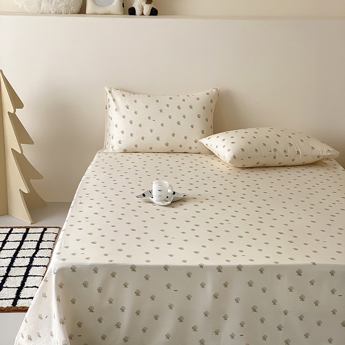 91家纺网 家纺一手货源 找家纺 时光里 2025新款双层纱系列卡通风床单 布丁