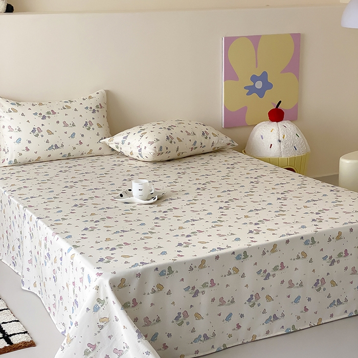 91家纺网 家纺一手货源 找家纺 时光里 2025新款双层纱系列卡通风床单 啵啵乐园