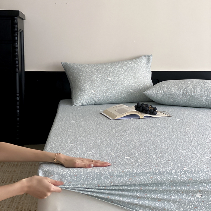 91家纺网 家纺一手货源 找家纺 时光里 2025新款双层纱系列ins风床笠 晓时光-蓝