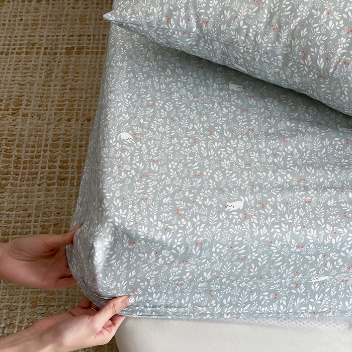 91家纺网 家纺一手货源 找家纺 时光里 2025新款双层纱系列ins风床笠 晓时光-蓝