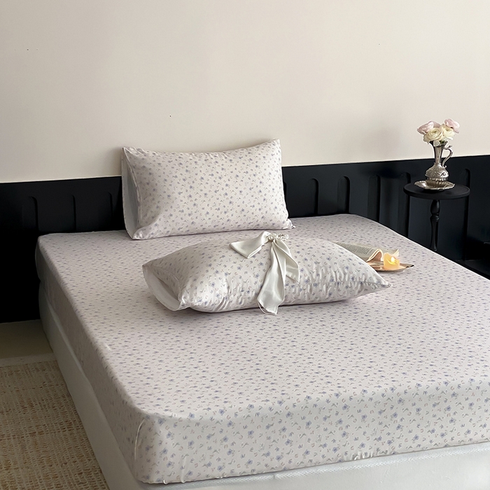 91家纺网 家纺一手货源 找家纺 时光里 2025新款双层纱系列ins风床笠 花漾记-蓝